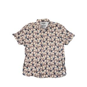 Ted Baker London Cotton Short Sleeve Button-Up Tan Floral Shirt Men Size 6 Small